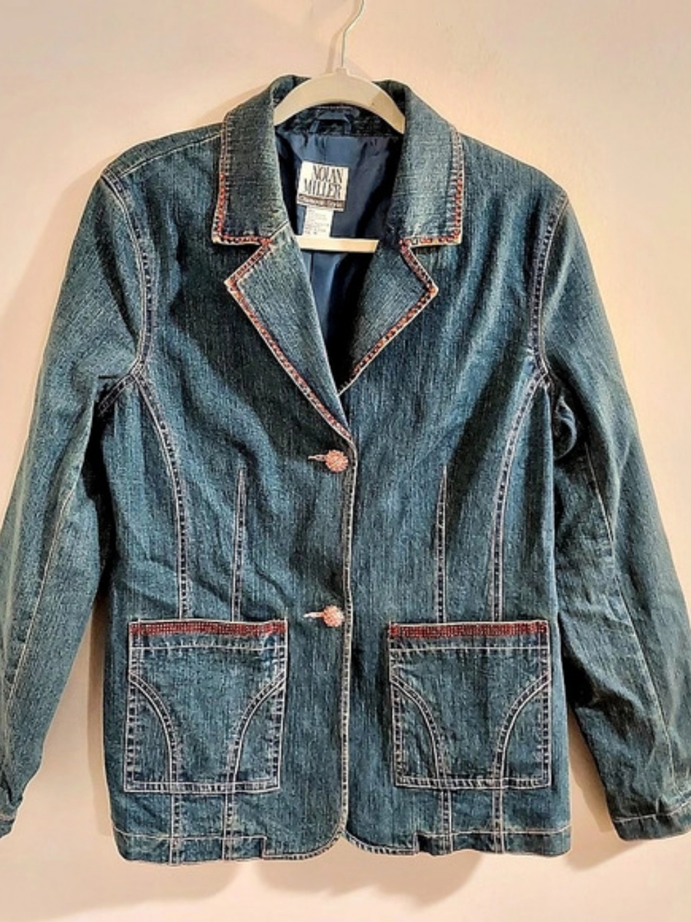 Noan Miller Glamour Style Embellished Denim Jacket Blue Size Medium